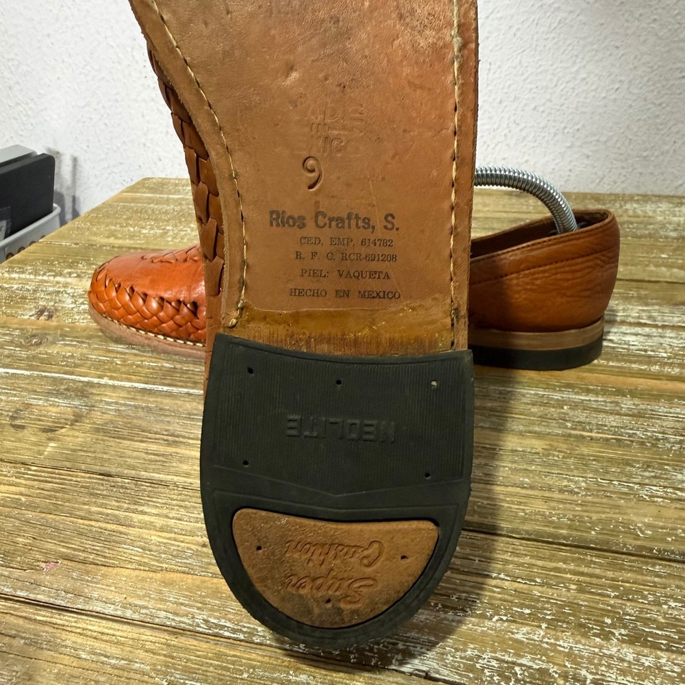 Vintage Rios Crafts Brown Leather Woven Huarache Lace Up Oxfords Shoe Mexico 9 - Picture 7 of 10